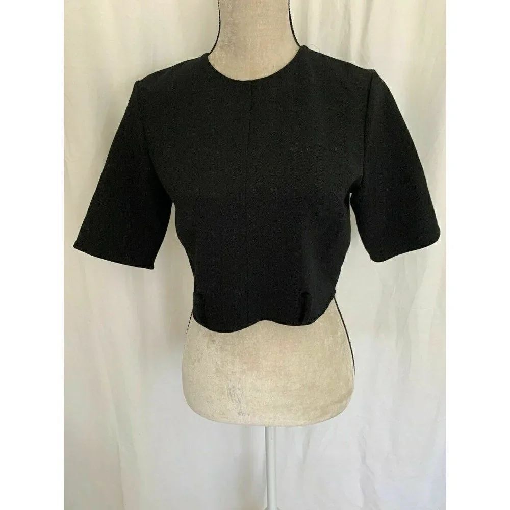 Zara Womens Solid Black Short Sleeve Crop Crew Neck Top Medium
